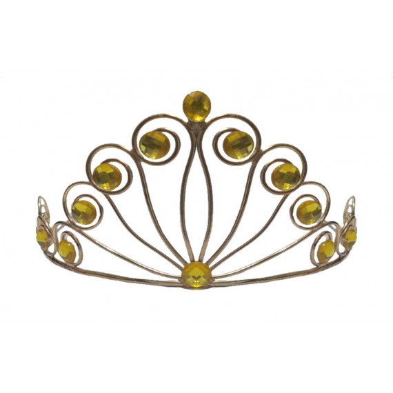 Tiara Coroa Luxo em Metal com Strass Amarelo