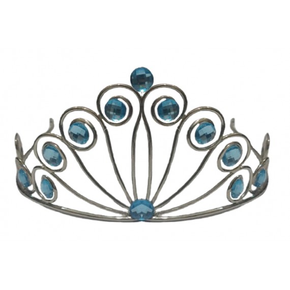 Tiara Coroa Luxo em Metal com Strass Azul Claro